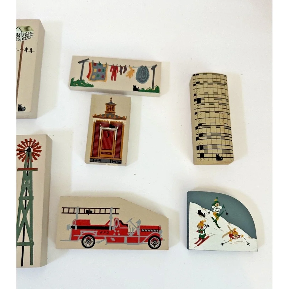 Cats Meow Village windmill USA Flag Laundry Firestruck Silo Birdhouse Set 11